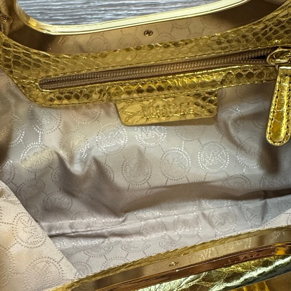 Michael Kors Metallic Gold Snakeskin Clutch handbag